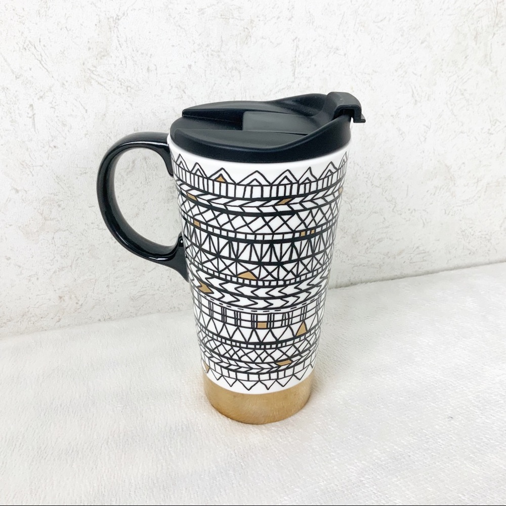 Cypress Home Ceramic Travel Mug With Lid Julie Comstock Geometric Pattern - Picture 4 of 9
